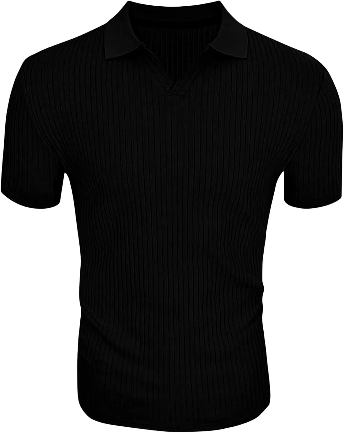 evzosrz Mens Short Sleeve Polo Shirts Slim Fit V Neck Muscle Tshirts Casual Ribbed Textured Stripe Knit Quick-Dry Golf Shirts