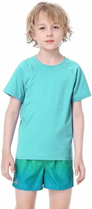 EXARUS Youth Boys Rash Guard Swim Shirts Short Sleeve Sun Shirts Lightweight Quick Dry UPF 50  with Back Zip Pocket