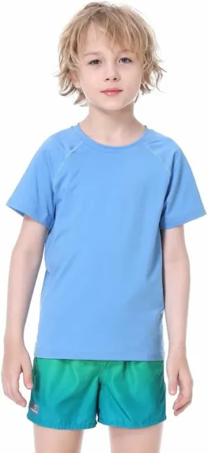 EXARUS Youth Boys Rash Guard Swim Shirts Short Sleeve Sun Shirts Lightweight Quick Dry UPF 50  with Back Zip Pocket