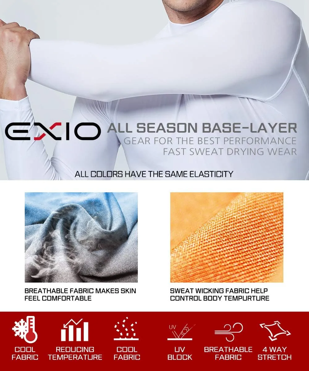 EXIO Mens Compression Baselayer Top Cool Dry Long & Short Sleeve Workout Shirt