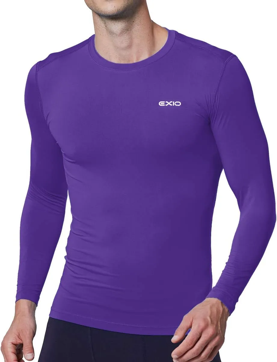 EXIO Mens Compression Baselayer Top Cool Dry Long & Short Sleeve Workout Shirt