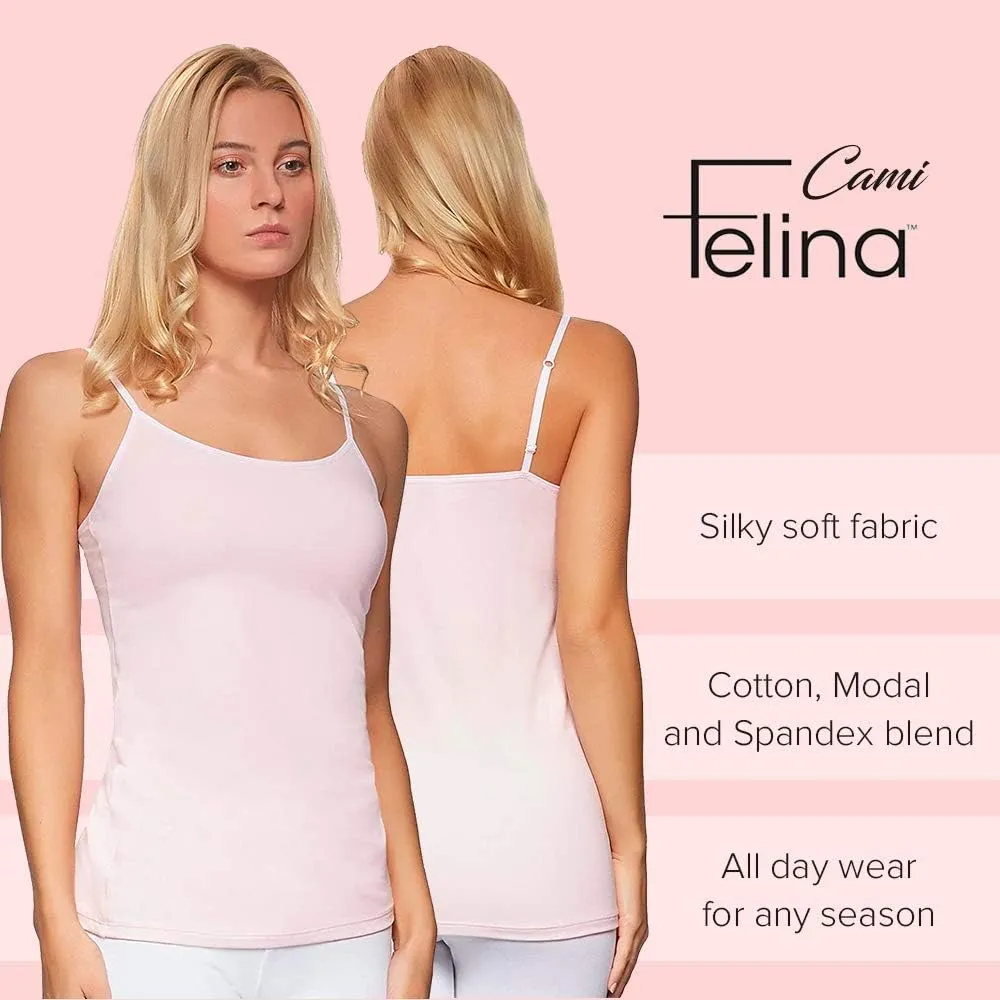 Felina Womens Cotton Modal Camisole, Adjustable Cotton Tank Top 3-Pack