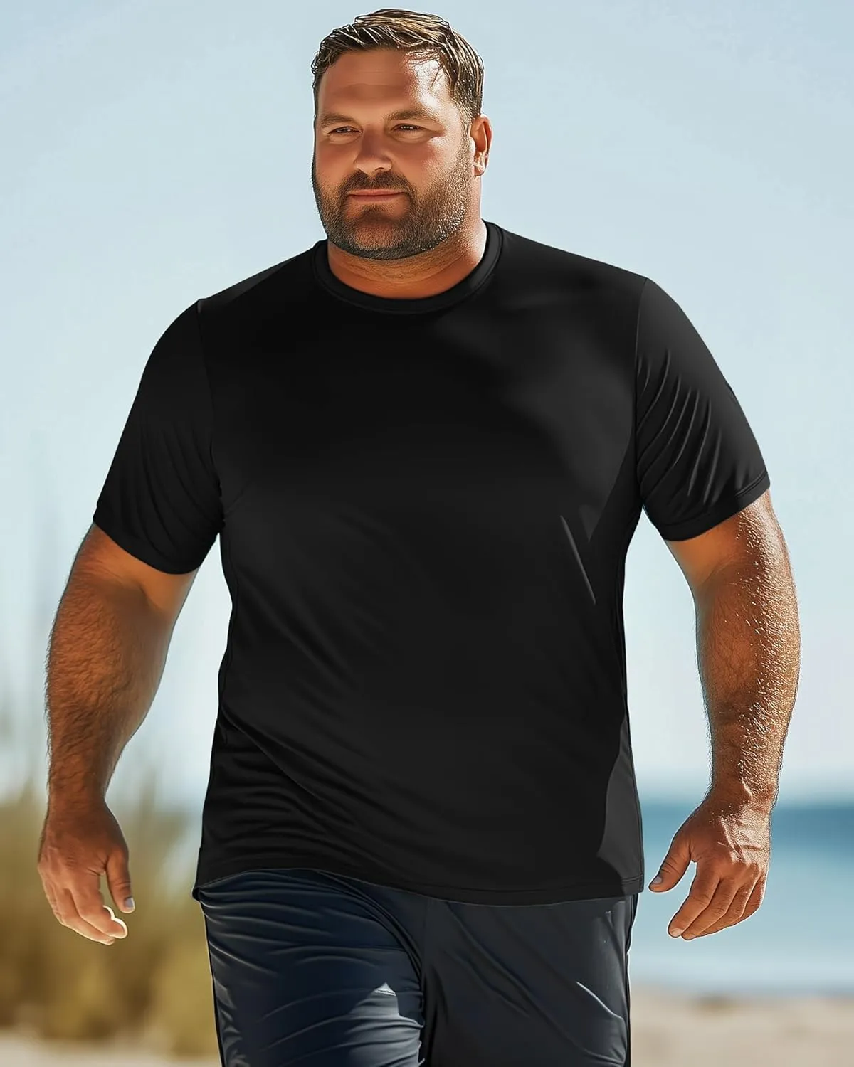 Ficerd 3 Pack Men's Big and Tall Rash Guard Shirts UPF 50  Short Sleeve Sun Protection Quick Dry Swim T Shirts