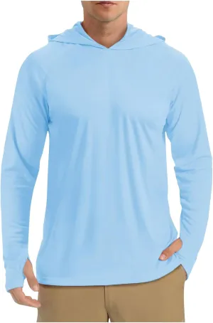 Finelylove Mens Long Sleeve Sun Protection Shirts Quick Dry Sun Hoodie UPF 50  UV Hiking Fishing Shirts Rash Guards