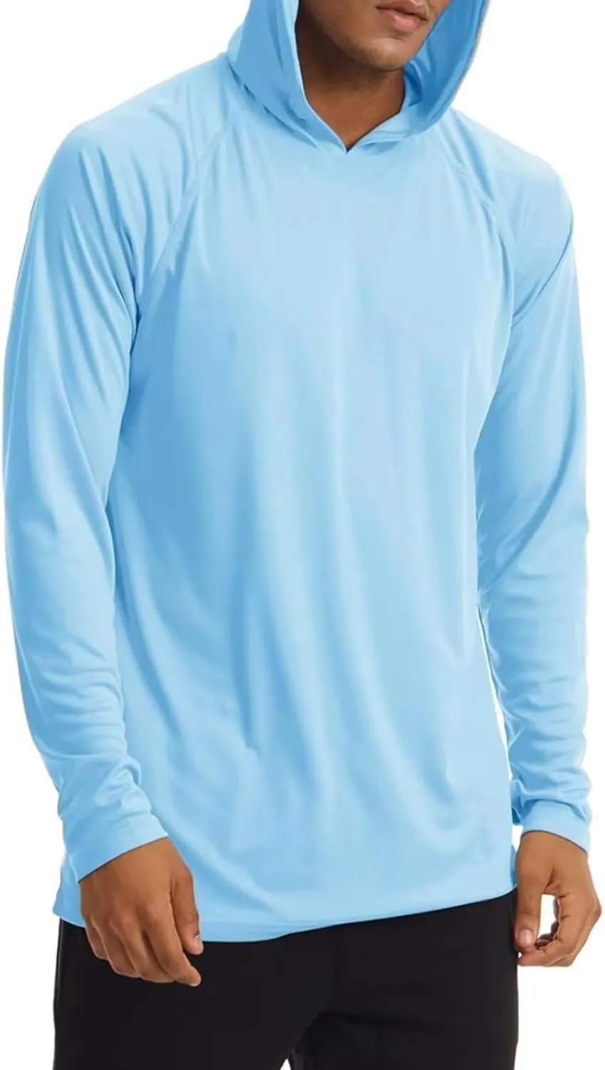Finelylove Mens Long Sleeve Sun Protection Shirts Quick Dry Sun Hoodie UPF 50  UV Hiking Fishing Shirts Rash Guards