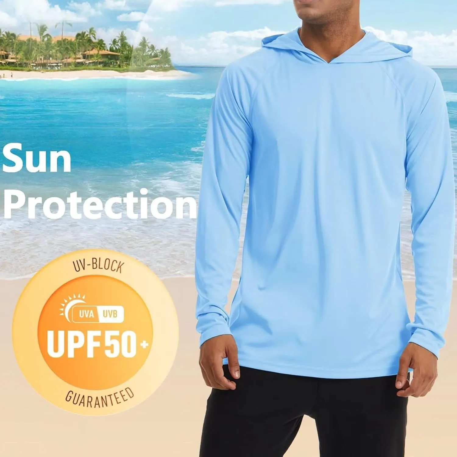 Finelylove Mens Long Sleeve Sun Protection Shirts Quick Dry Sun Hoodie UPF 50  UV Hiking Fishing Shirts Rash Guards