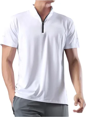 Finelylove Workout Shirts for Men Short Sleeve Quarter Zip Pullover Quick Dry Athletic Gym Shirts Casual Golf Shirt