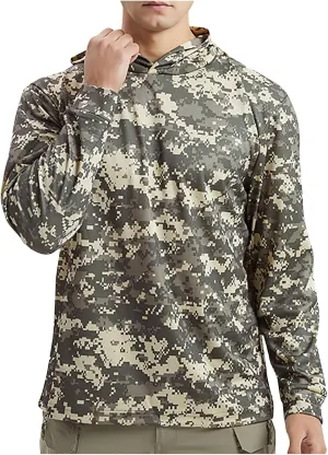 Fishing Shirts for Men UPF 50  Swimming Rash Guard Long Sleeve UV Sun Protection Camo Hoodie Quick Dry Sun Shirts