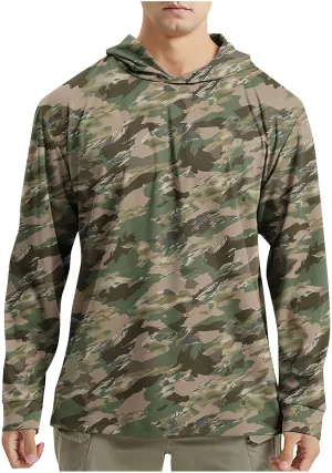 Fishing Shirts for Men UPF 50  Swimming Rash Guard Long Sleeve UV Sun Protection Camo Hoodie Quick Dry Sun Shirts