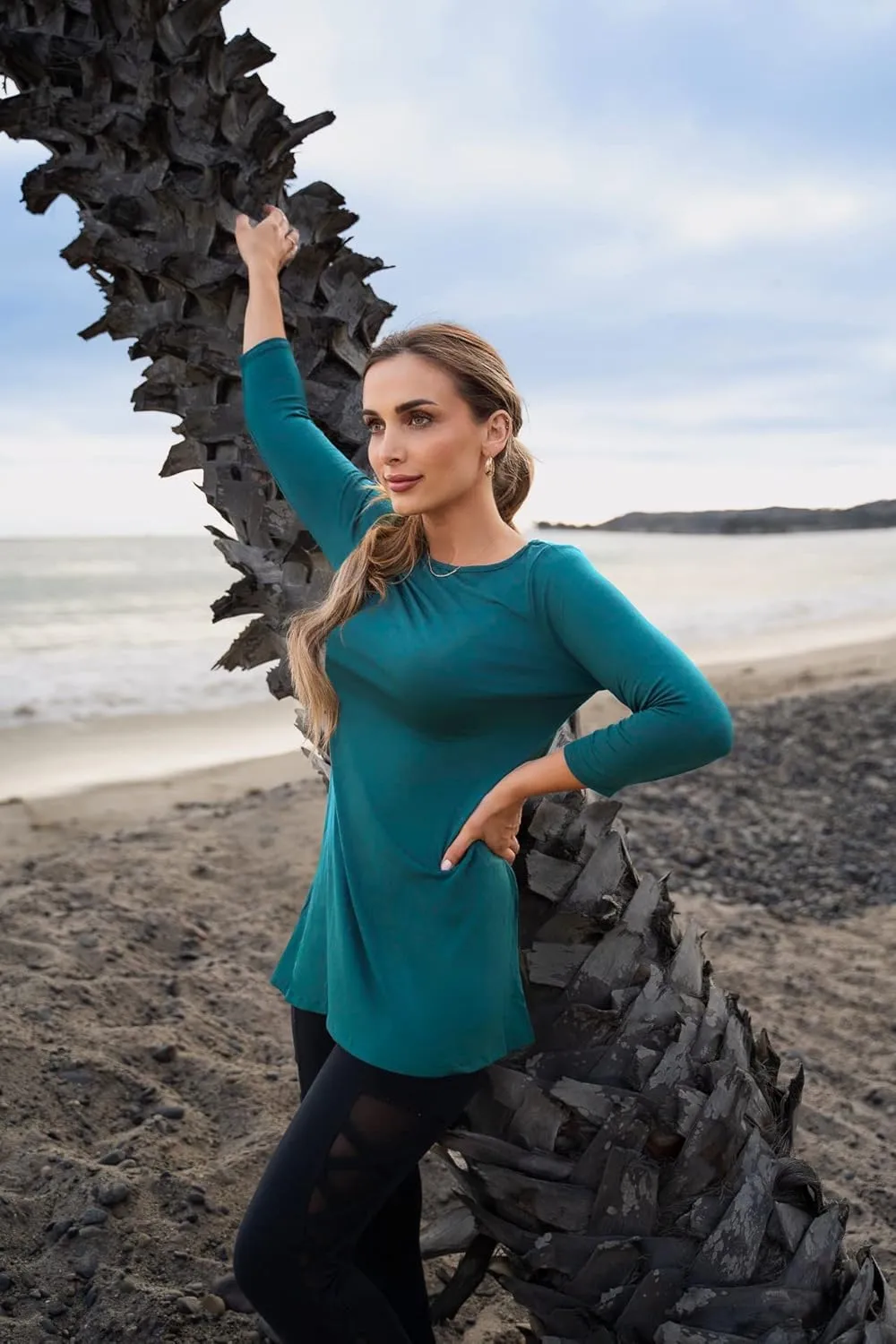 Free to Live 3 Pack 3/4 Sleeve Tunic Tops for Women Casual Long Shirts Loose Fit Dressy to Wear with Leggings Travel Clothes