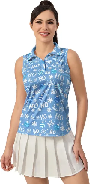 Funny Sleeveless Golf Polo for Women Colorful Sleeveless Quick Dry Polo Shirts Ladies Golf Shirts Golf Outfits for Women