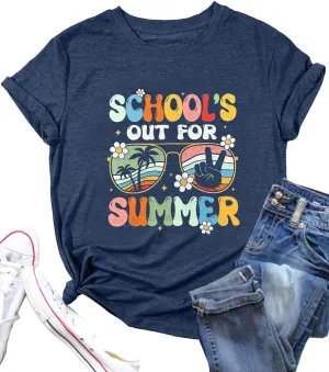 FYAPHION Last Day of School Teacher Shirt Womens Schools Out for Summer T-Shirt Teacher Appreciation Gift