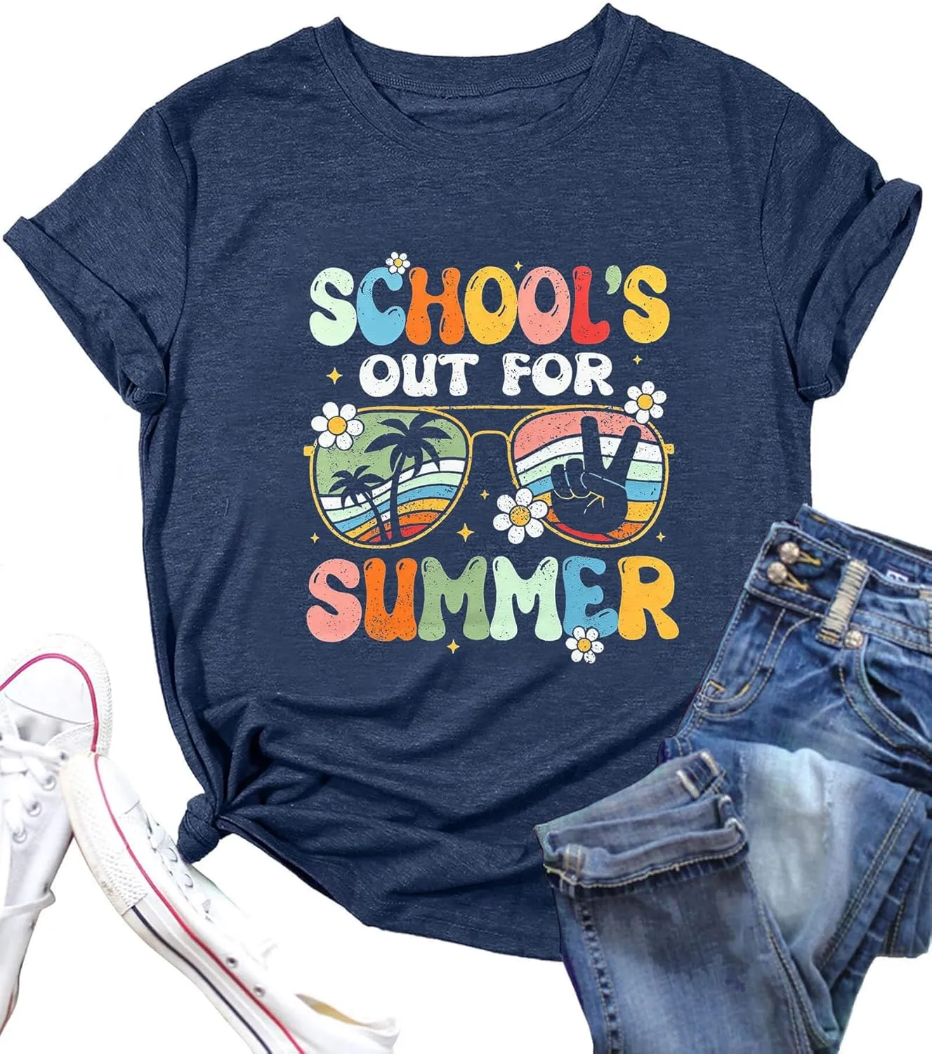 FYAPHION Last Day of School Teacher Shirt Womens Schools Out for Summer T-Shirt Teacher Appreciation Gift