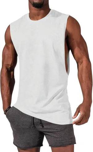 Gafeng Mens Workout Tank Tops Muscle Cut Off Shirts Sleeveless Bodybuilding Gym Cotton T-Shirts