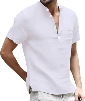 generic Men's Linen Shirts Casual Button Down Short Sleeve Summer Quick Dry Breathable T-Shirt Mens Lounge Tops Plain Solid
