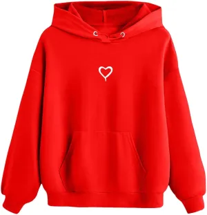 Girls Heart Graphic Print Girls Casual Long Sleeve Hoodies Cute Oversized Fleece Thermal Sweatshirt Tops With Pockets
