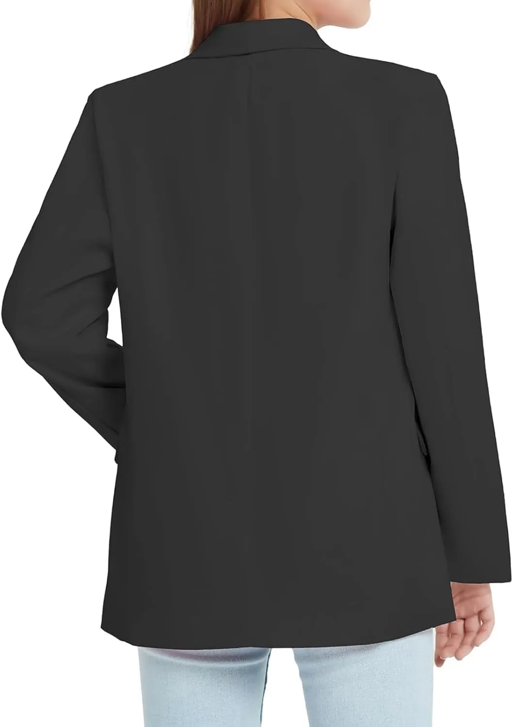 Girls Solid Blazer Jacket Long Sleeve Shawl Collar Open Front Inner Pocket Formal Blazers for Kids Size 3-14 Year