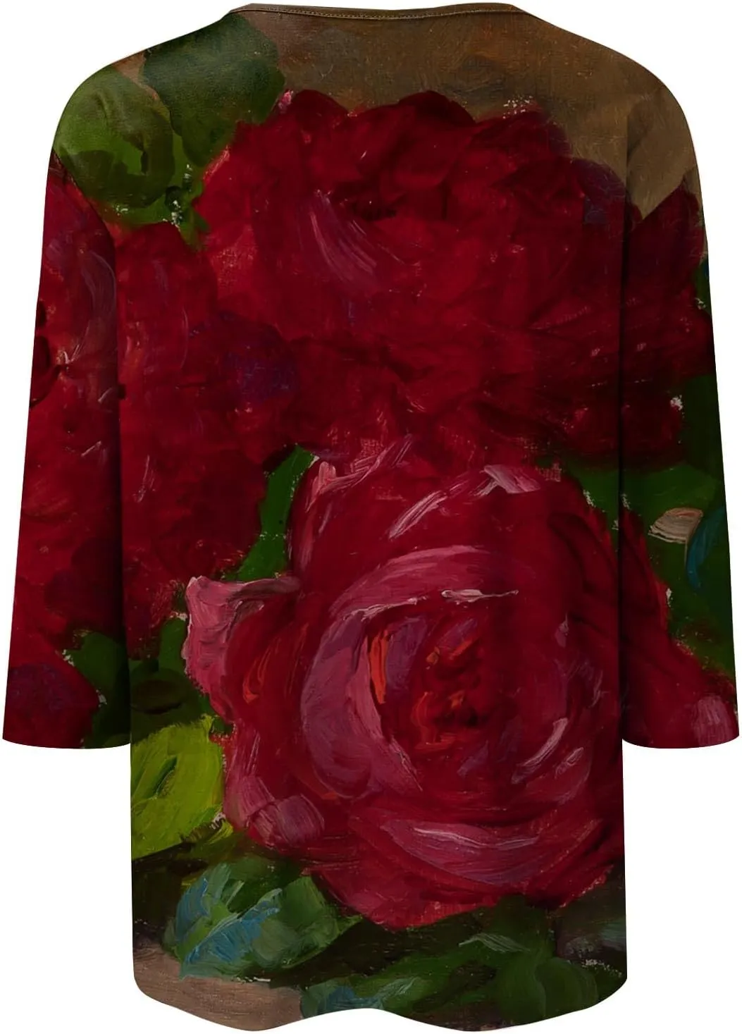 Going Out Tops for Women Floral Print Crewneck Blouses 3/4 Sleeve Baggy Tunic Tops Cute Loose Casual Pullover