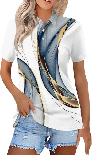 Golf Polo Shirts for Women 2025 Summer Quick Dry Short Sleeve Button Down Shirt Dressy Casual Lightweight Work Tops