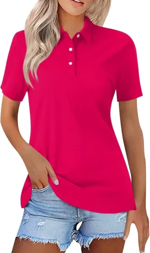 Golf Polo Shirts for Women 2025 Summer Quick Dry Short Sleeve Button Down Shirt Dressy Casual Lightweight Work Tops