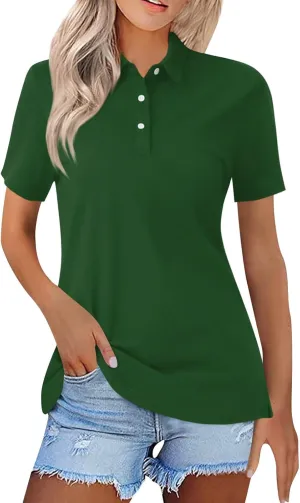 Golf Polo Shirts for Women 2025 Summer Quick Dry Short Sleeve Button Down Shirt Dressy Casual Lightweight Work Tops