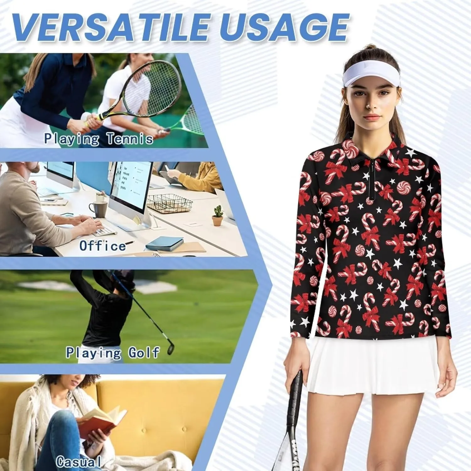 Golf Shirts for Women Long Sleeve Moisture Wicking Quarter Zip Golf Tennis Polo Shirts Pullover Workout Tops