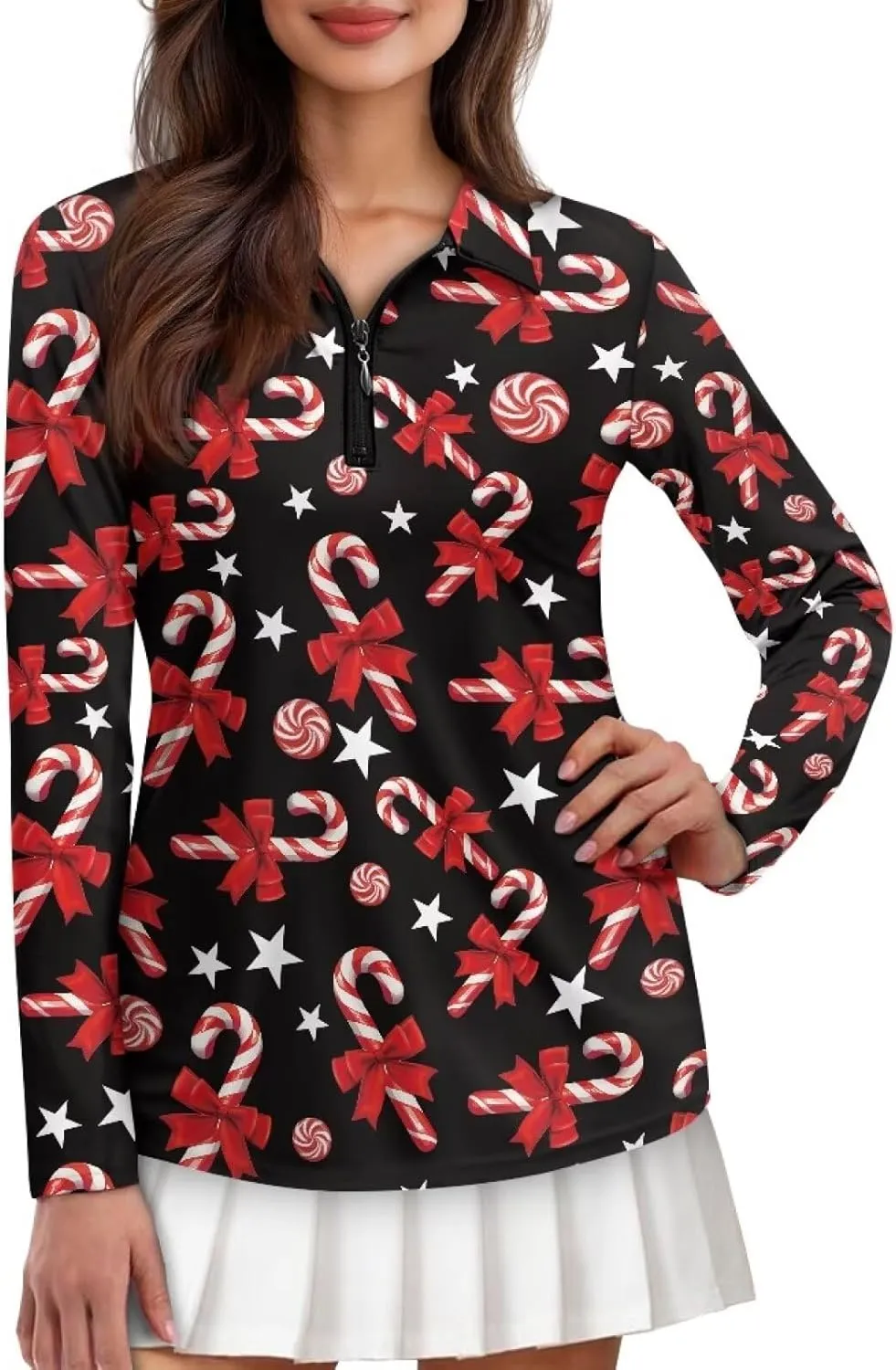 Golf Shirts for Women Long Sleeve Moisture Wicking Quarter Zip Golf Tennis Polo Shirts Pullover Workout Tops