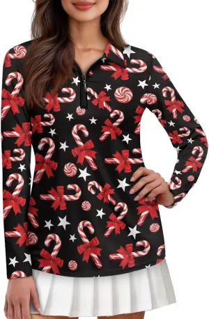 Golf Shirts for Women Long Sleeve Moisture Wicking Quarter Zip Golf Tennis Polo Shirts Pullover Workout Tops