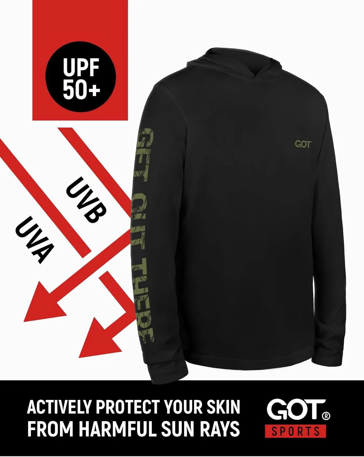 GOT Sports UPF 50  Hooded Fishing Shirt for Men Women - Long Sleeve Hoodie T Shirts - UV Sun Protection, Lightweight