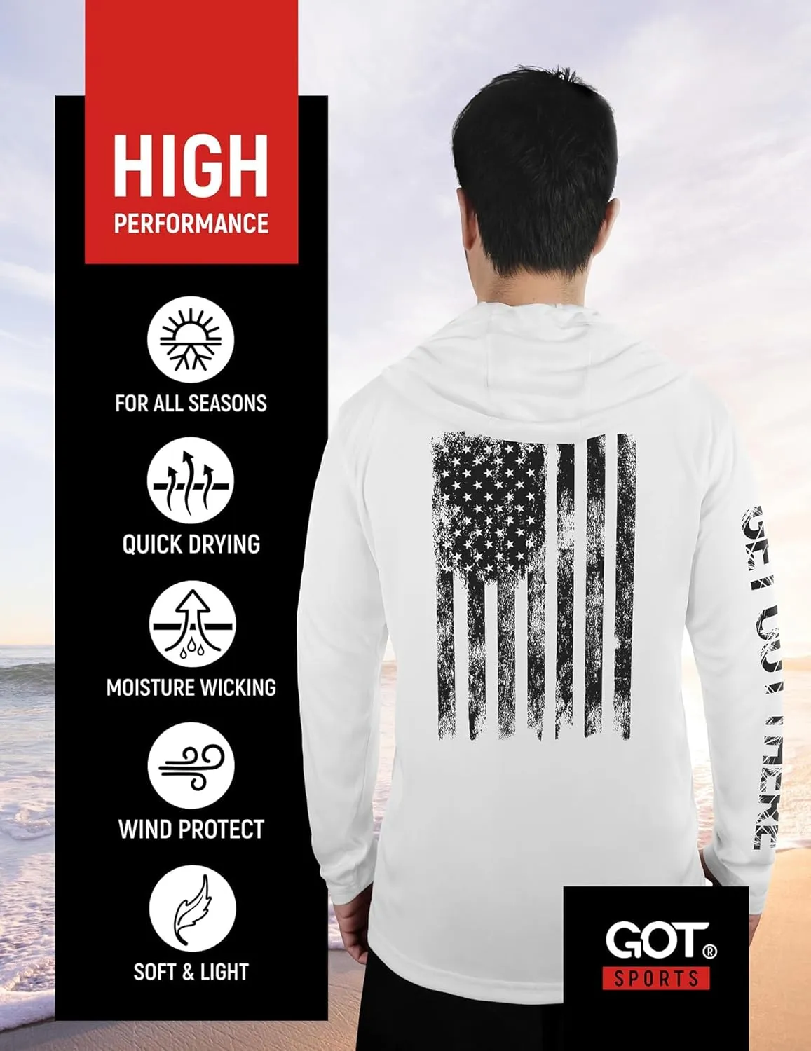 GOT Sports UPF 50  Hooded Fishing Shirt for Men Women - Long Sleeve Hoodie T Shirts - UV Sun Protection, Lightweight