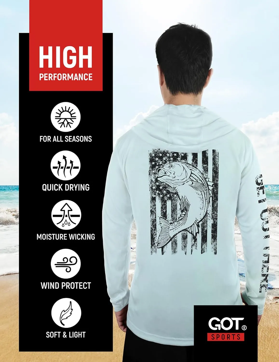 GOT Sports UPF 50  Hooded Fishing Shirt for Men Women - Long Sleeve Hoodie T Shirts - UV Sun Protection, Lightweight