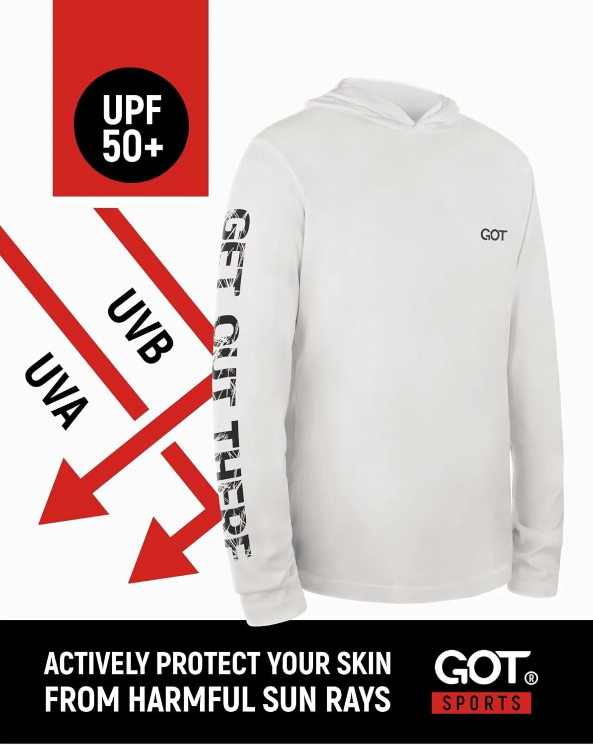 GOT Sports UPF 50  Hooded Fishing Shirt for Men Women - Long Sleeve Hoodie T Shirts - UV Sun Protection, Lightweight