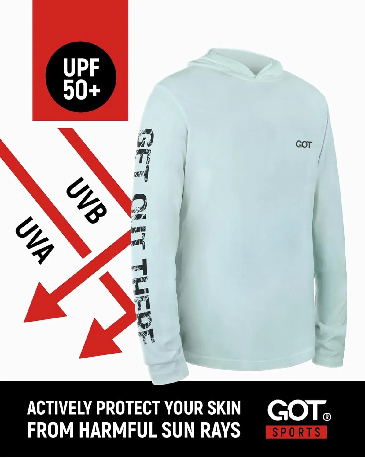 GOT Sports UPF 50  Hooded Fishing Shirt for Men Women - Long Sleeve Hoodie T Shirts - UV Sun Protection, Lightweight