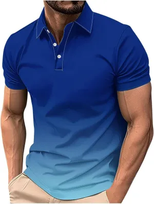 Gradient Color Polos Shirts for Men Short Sleeve Moisture Wicking Quick Dry Tees Gym Sprot Workout Casual Shirts