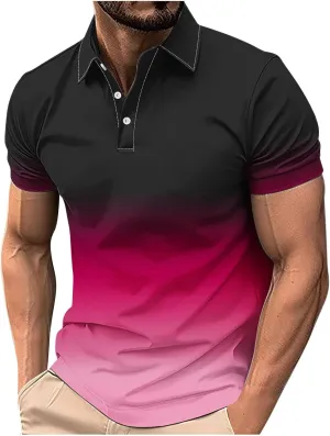Gradient Color Polos Shirts for Men Short Sleeve Moisture Wicking Quick Dry Tees Gym Sprot Workout Casual Shirts
