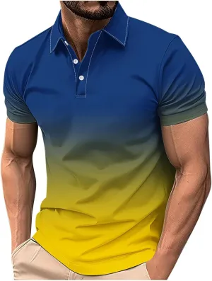 Gradient Color Polos Shirts for Men Short Sleeve Moisture Wicking Quick Dry Tees Gym Sprot Workout Casual Shirts