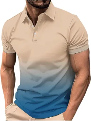 Gradient Color Polos Shirts for Men Short Sleeve Moisture Wicking Quick Dry Tees Gym Sprot Workout Casual Shirts
