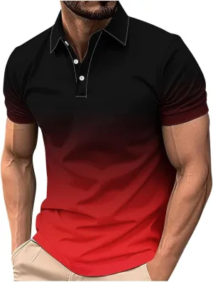 Gradient Color Polos Shirts for Men Short Sleeve Moisture Wicking Quick Dry Tees Gym Sprot Workout Casual Shirts