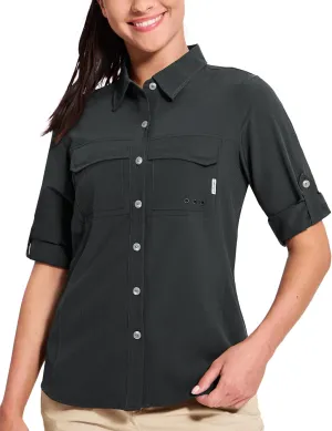Haimont Women's Travel Hiking Fishing Button Down Shirt, UPF 50  UV Long Sleeve Sun Shirts for Outdoor Camping Sailing