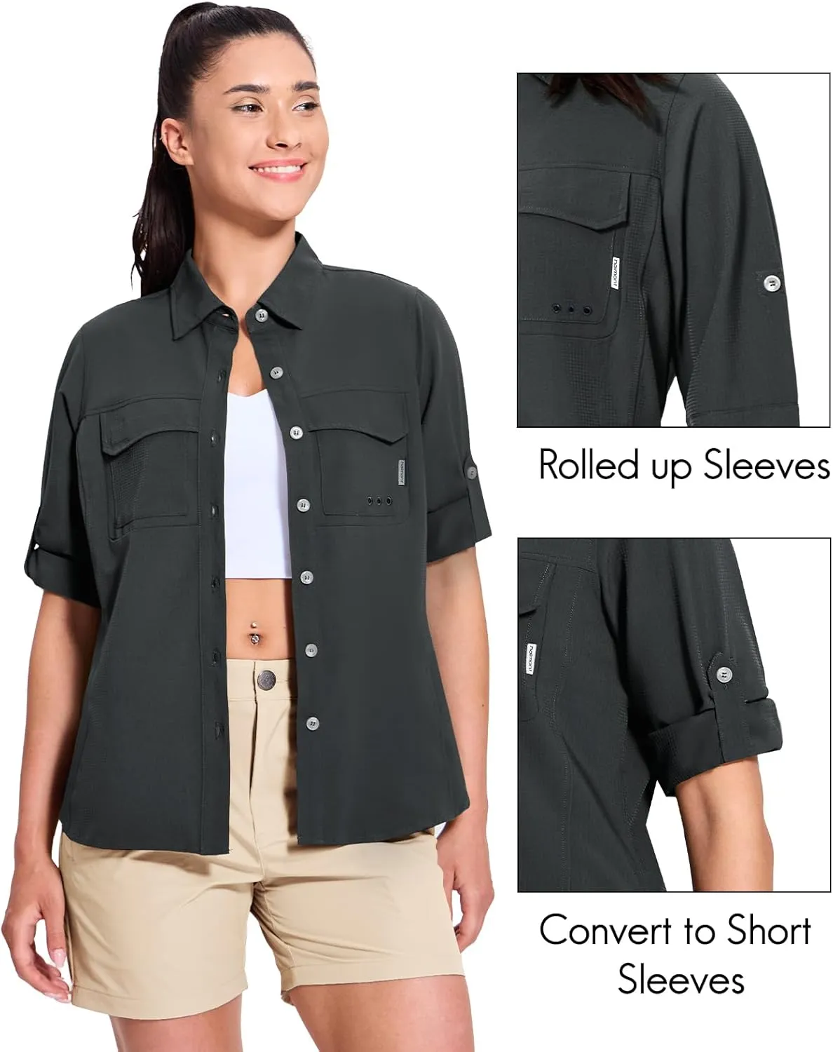 Haimont Women's Travel Hiking Fishing Button Down Shirt, UPF 50  UV Long Sleeve Sun Shirts for Outdoor Camping Sailing