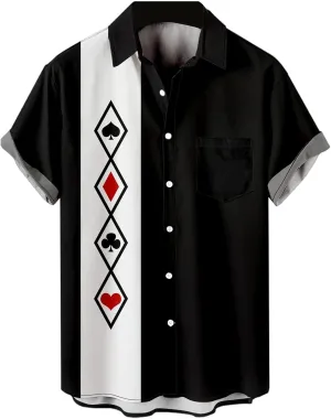 Hawaiian Bowling Shirts for Men Short Sleeve Printed Regular Fit Summer Beach Casual Button Down Aloha Shirts