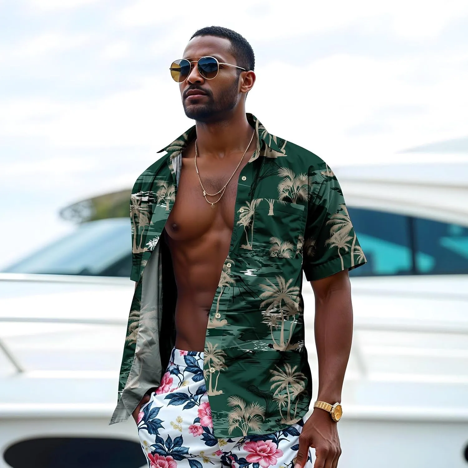 Hawaiian Shirt for Mens Beach Shirts Short Sleeve Button Shirts for Men Tropical Big Tall Funny Floral Aloha Shirt