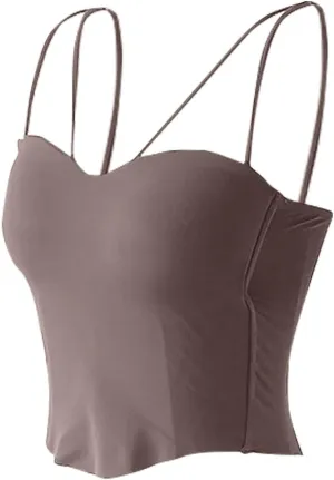 HGps8w Women's Built in Bra Camisole Sexy Spaghetti Strap Tank Tops Bandeau Workout Yoga Undershirts