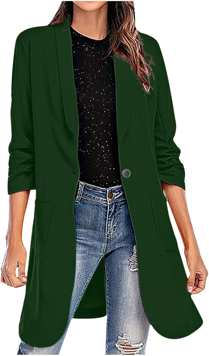 HGps8w Women's Long Blazers Casual Open Front Long Sleeve Lapel Suit Jacket Elegant Plain Work Office Blazer Jackets