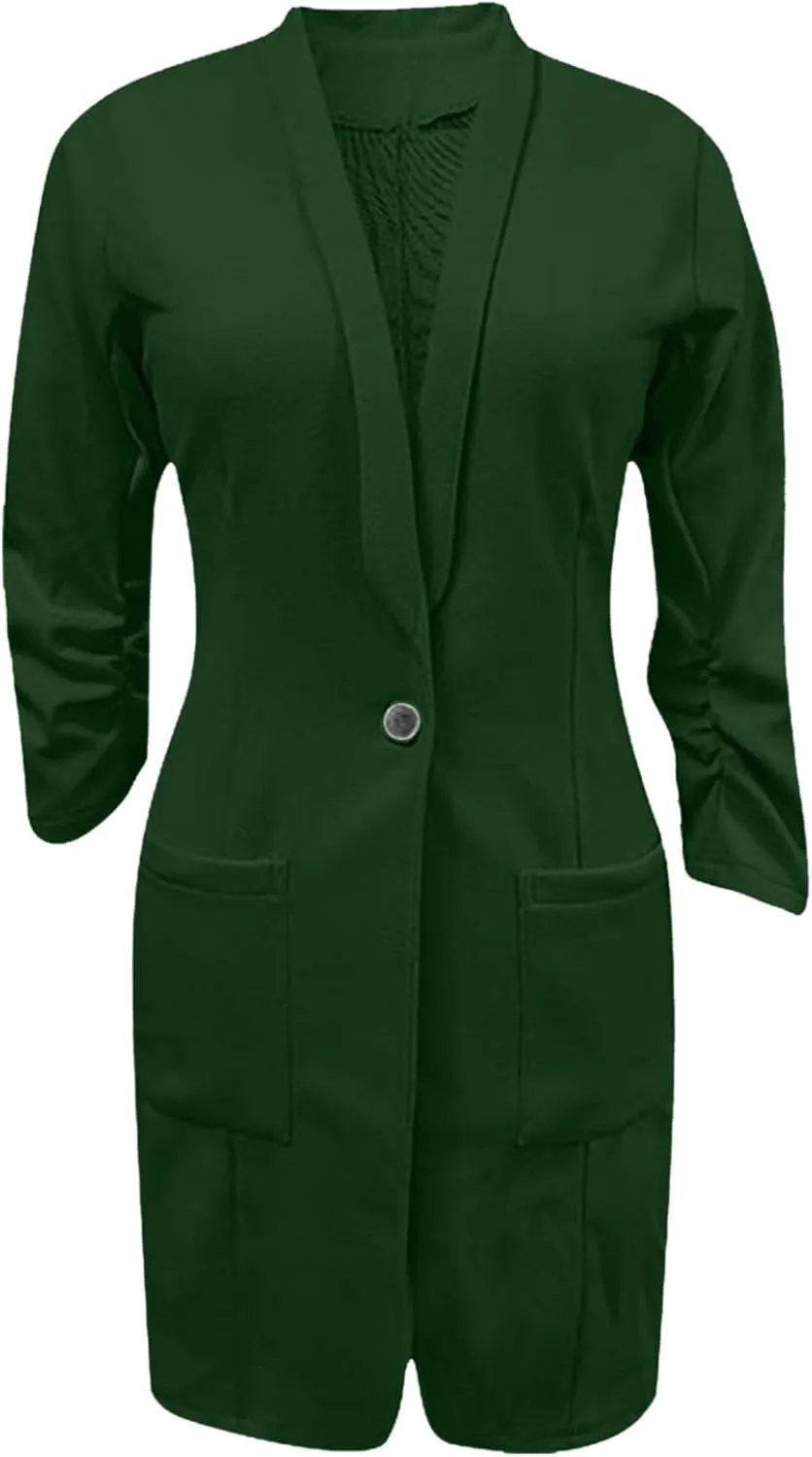 HGps8w Women's Long Blazers Casual Open Front Long Sleeve Lapel Suit Jacket Elegant Plain Work Office Blazer Jackets