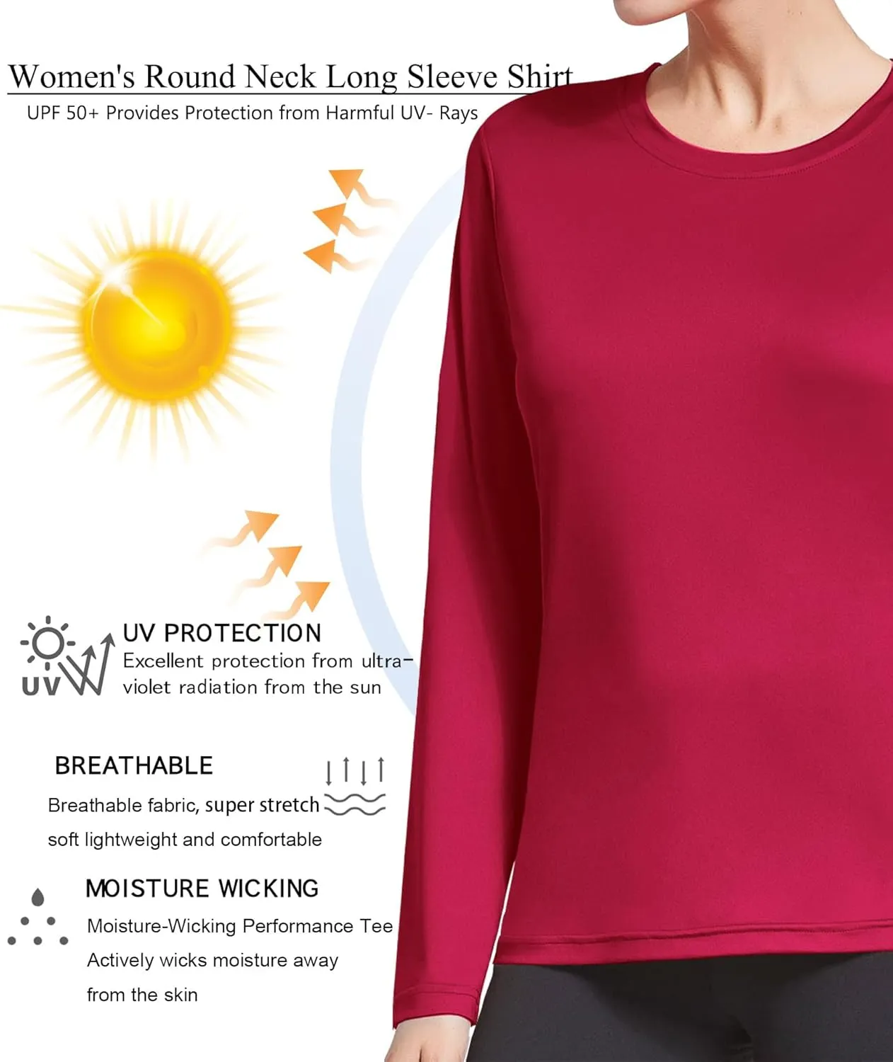HIBETY 3 Pack Women's UPF 50  Sun Protection Shirts, Workout Gym Long Sleeve Shirts, Quick Dry Tops