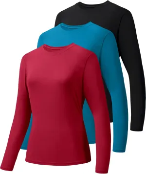 HIBETY 3 Pack Women's UPF 50  Sun Protection Shirts, Workout Gym Long Sleeve Shirts, Quick Dry Tops