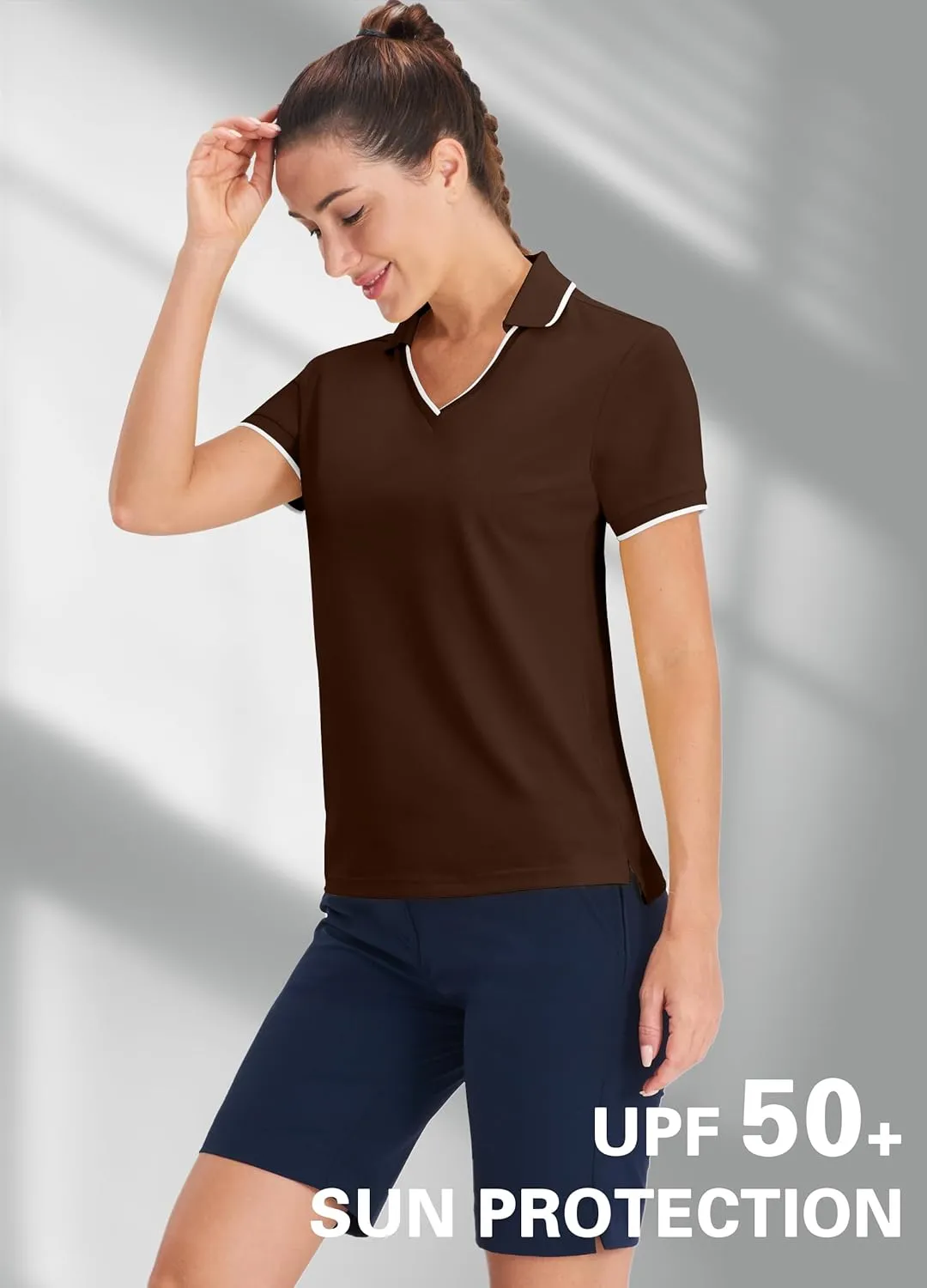 Hiverlay Women's Polo Golf Shirts Quick Dry UPF 50  V-Neck with Collar Lightweight Tennis Workout Tank Tops