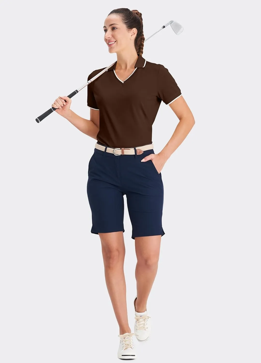 Hiverlay Women's Polo Golf Shirts Quick Dry UPF 50  V-Neck with Collar Lightweight Tennis Workout Tank Tops