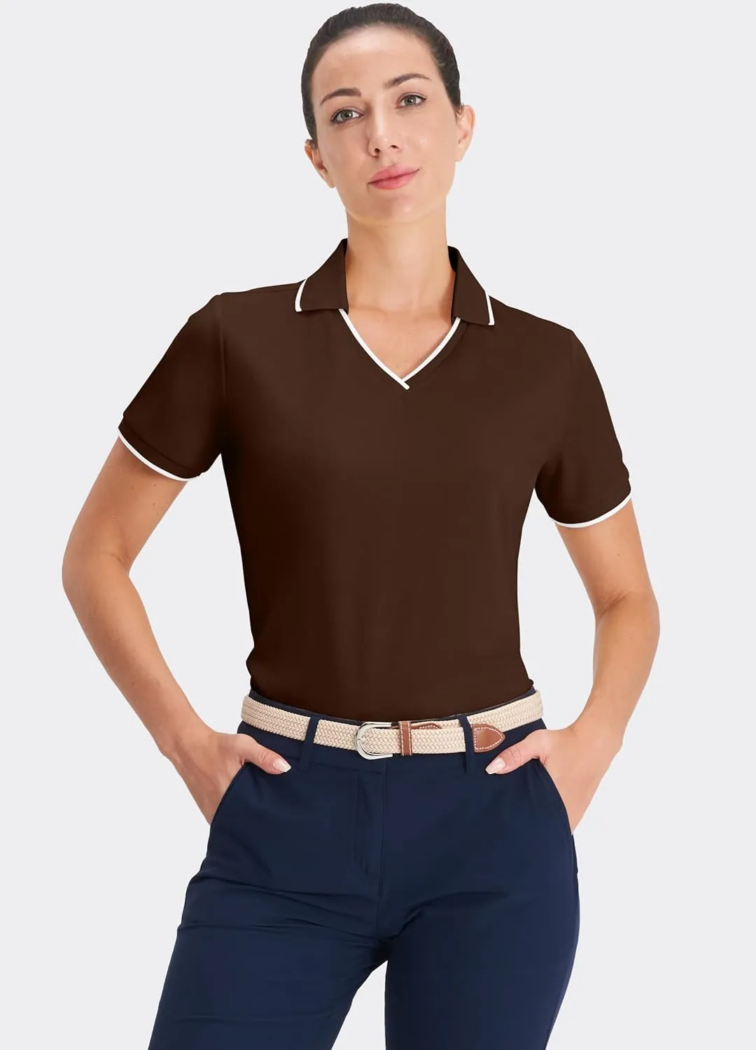 Hiverlay Women's Polo Golf Shirts Quick Dry UPF 50  V-Neck with Collar Lightweight Tennis Workout Tank Tops